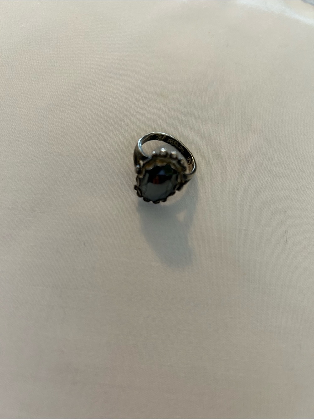 Black Stone Silver-Tone Cocktail Ring